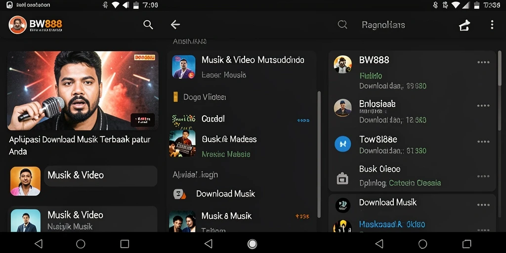 Antarmuka aplikasi BW888 yang mudah digunakan untuk Download Musik.