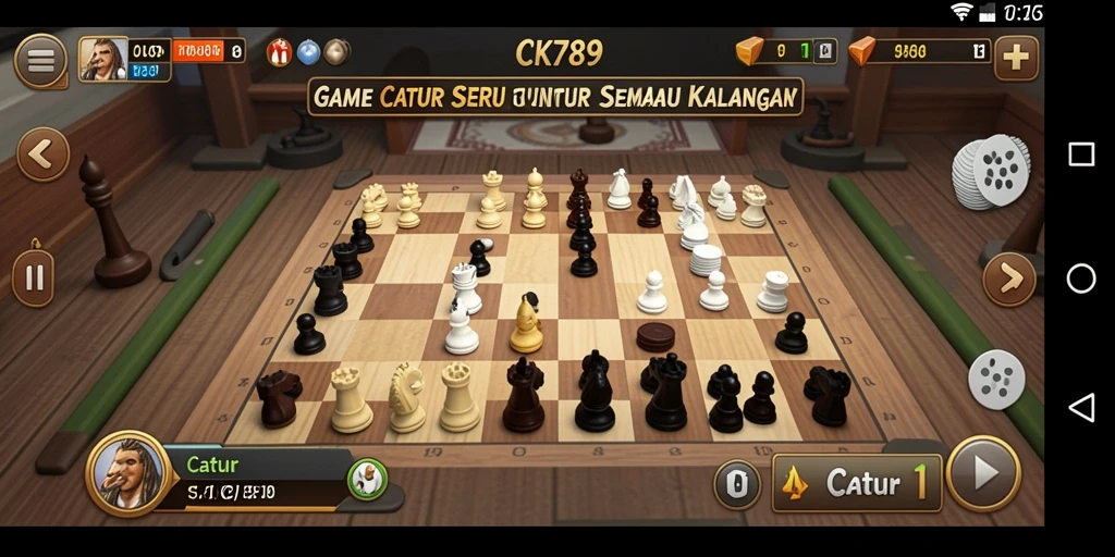 Tampilan antarmuka CK789 memperlihatkan papan catur yang modern dan fungsional.