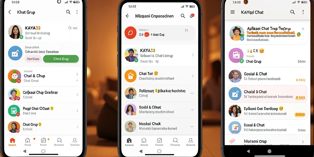 Antarmuka KAYA33 menampilkan berbagai grup chat yang aktif.