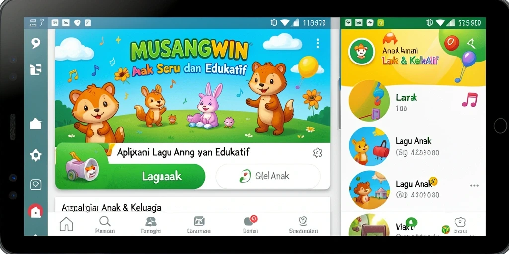 Antarmuka aplikasi MUSANGWIN yang ramah anak dan menarik.