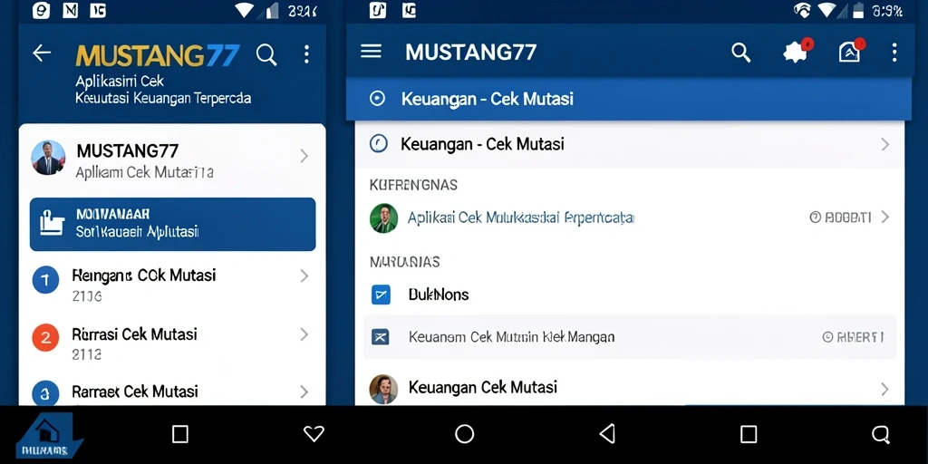 Tampilan antarmuka aplikasi MUSTANG77 untuk cek mutasi keuangan.