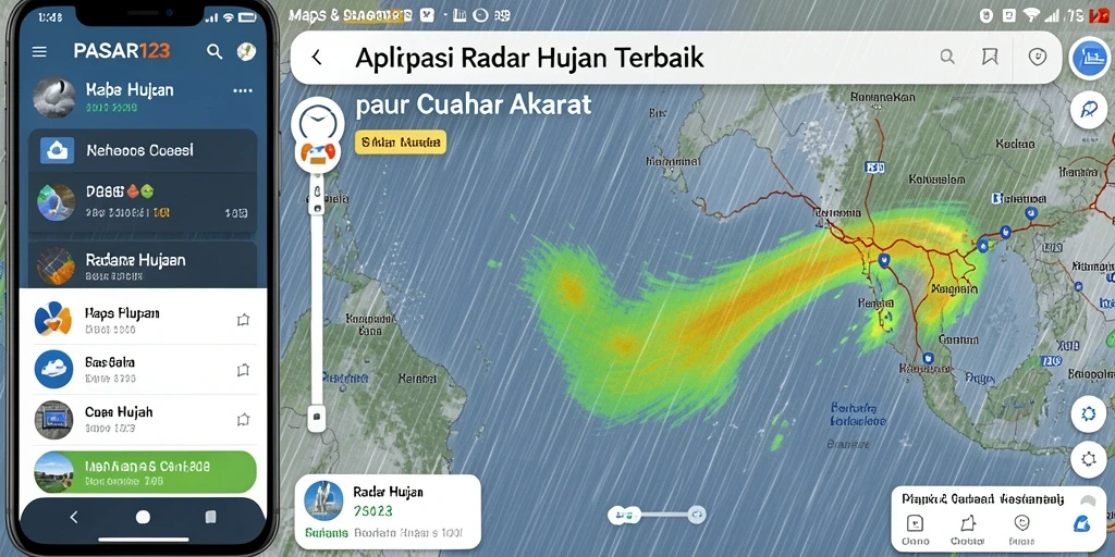 Tampilan antarmuka PASAR123 dengan radar hujan interaktif.