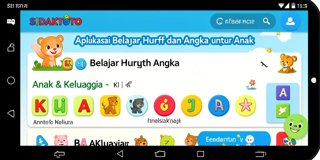 Tampilan antarmuka aplikasi SIDAKTOTO untuk belajar huruf dan angka.