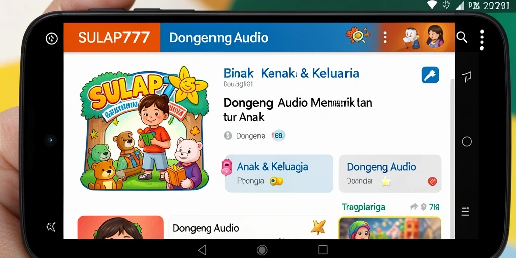 Tampilan antarmuka aplikasi Dongeng Audio SULAP777 yang menarik dan mudah digunakan.