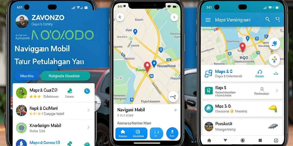 Tampilan antarmuka ZAVONZO saat menavigasi rute berkendara.