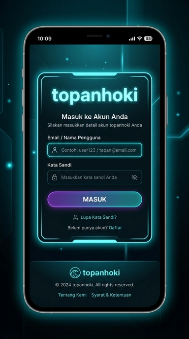 Tampilan halaman login topanhoki